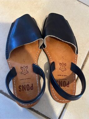 Pons Menorca Sandals Navy Blue Size US 5 Avarca Leather Made In Spain Classic